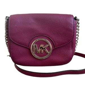 MICHAEL KORS Fulton Raspberry Magenta Leather Small Crossbody Bag Pink Purse
